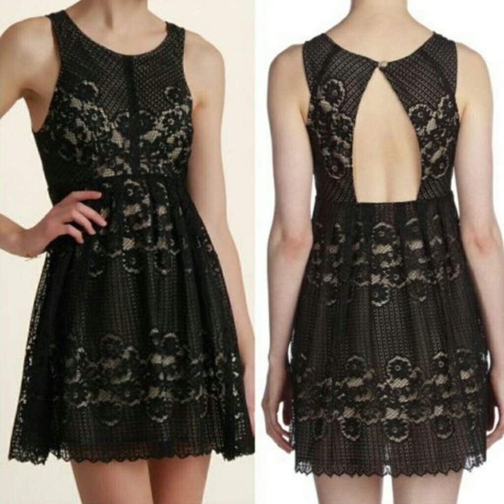 Free People Black & Nude Lace Dress
